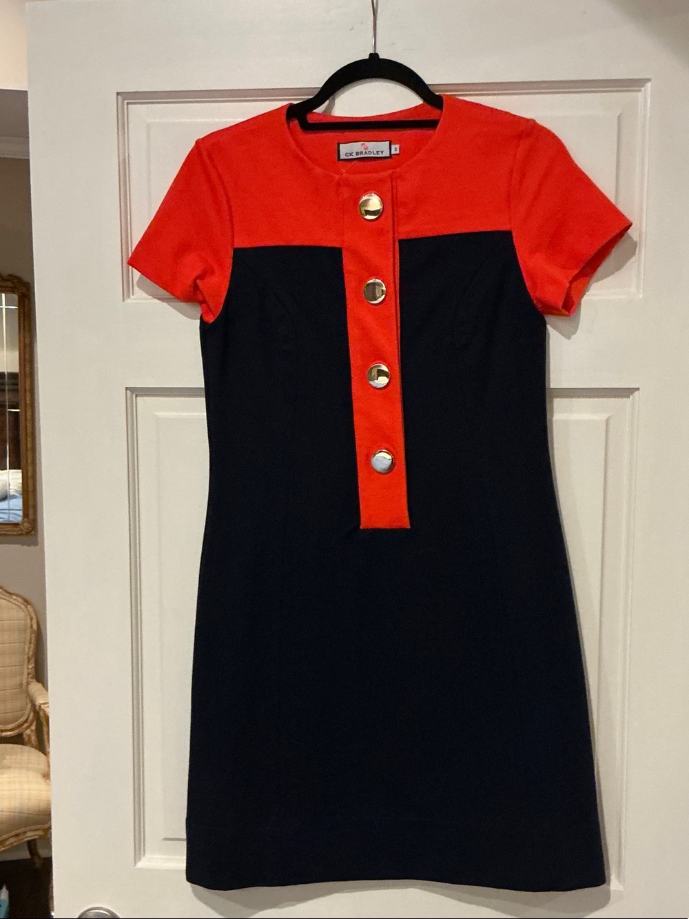Ck Bradley Colorblock Short Sleeve Dress with Gold Buttons - preppy classic